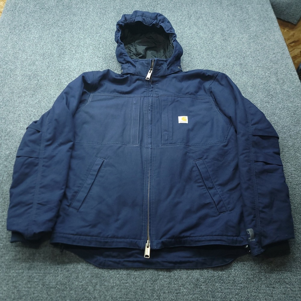 Carhartt Full Swing Cryder Jacket Navy Blue Quick Duck Hooded Coat 102207 Mens M